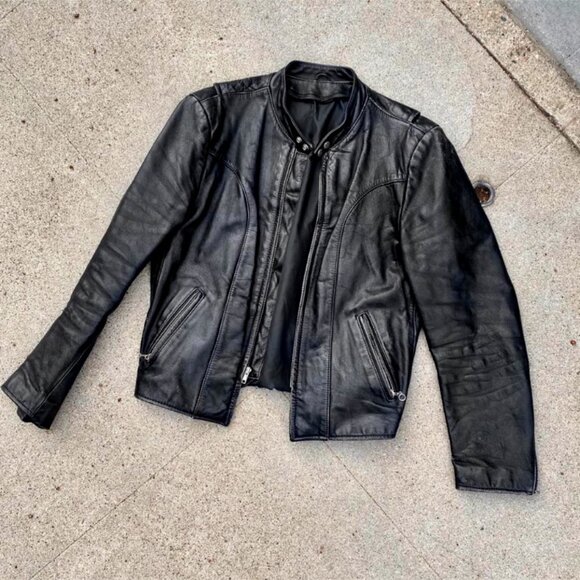 black leather motorcycle jacket - Picture 1 of 3